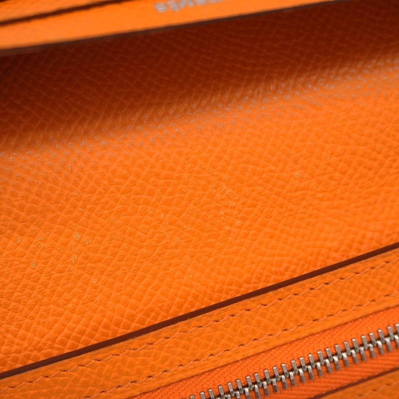 Hermes Long Wallet Bearn Souffle Courchevel Orange Silver Hardware □F Engraved