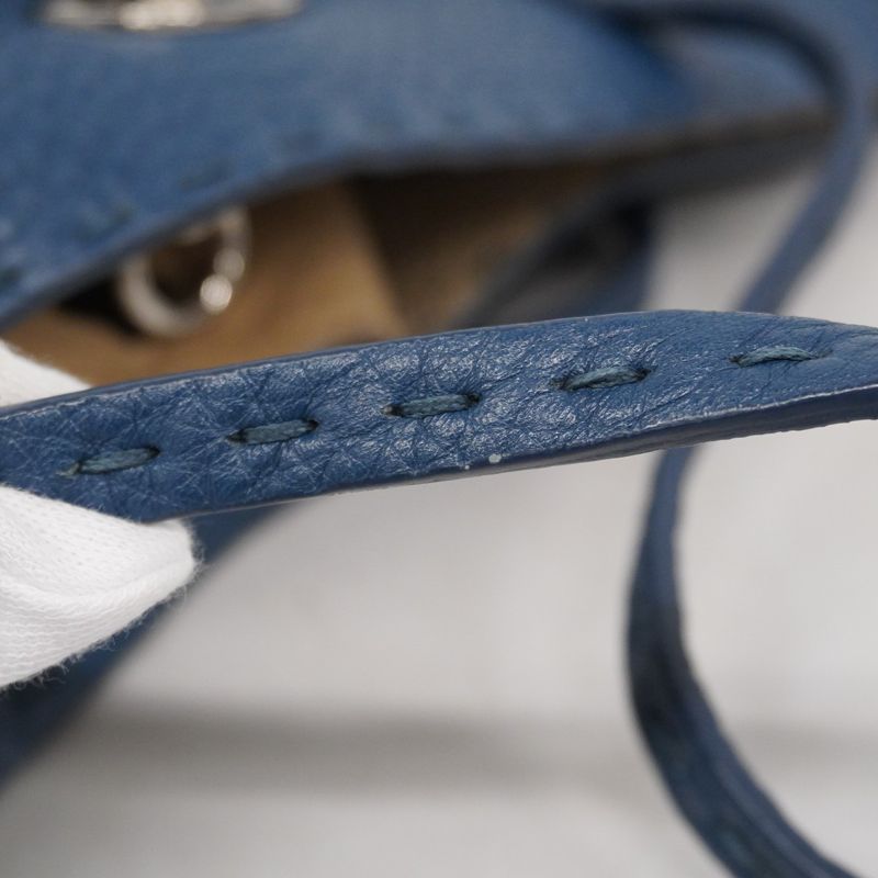 Fendi Tote Bag Selleria Leather Blue Silver Hardware Women