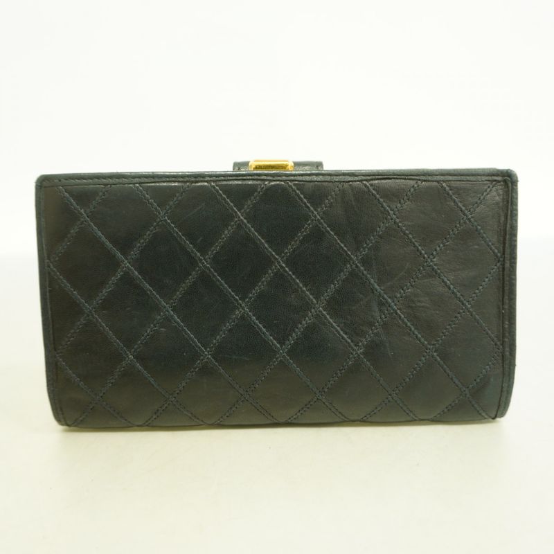 Chanel Long Wallet Bicolore Lambskin Black Gold Hardware Women