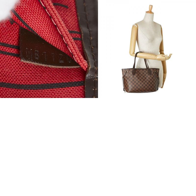 Louis Vuitton Damier Neverfull PM Tote Handbag N41359 Ebene Brown PVC Leather