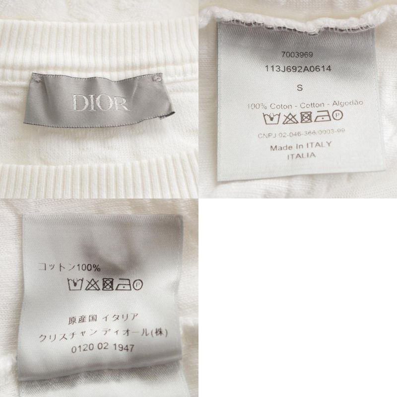 Dior Cotton Oblique Pile Trotter Short Sleeve Tee Top 113j692a0614 White S
