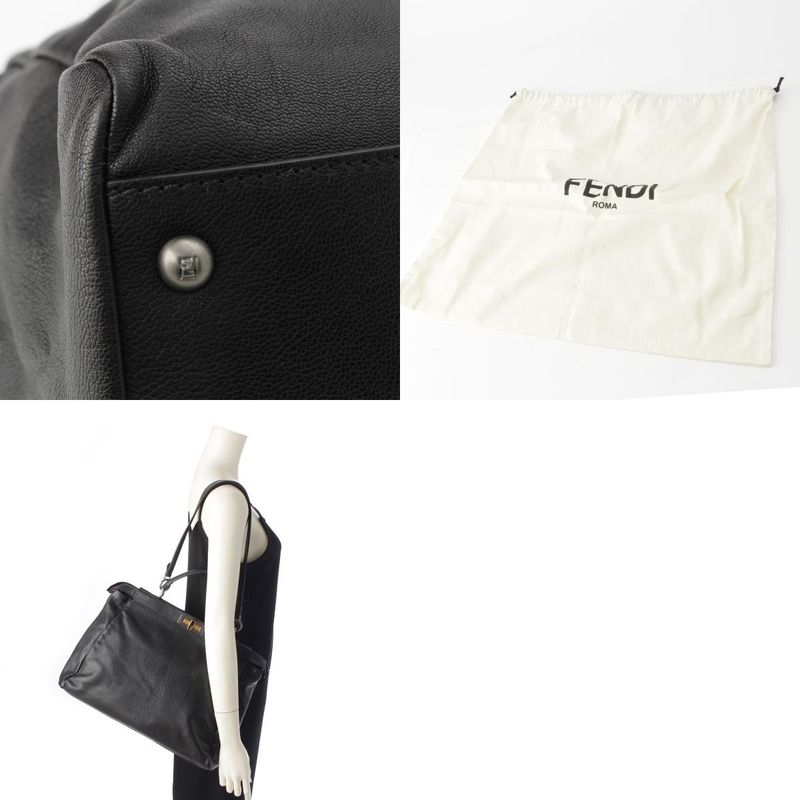 Fendi Peekaboo Kid Calf Leather Large 2way Handbag 8bn210 Black