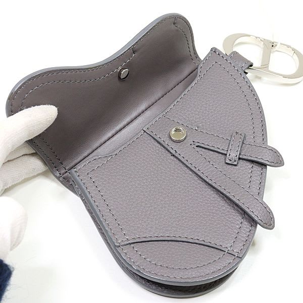 Dior Saddle Pouch Leather Gray CD Hook Hardware Mini Accessory