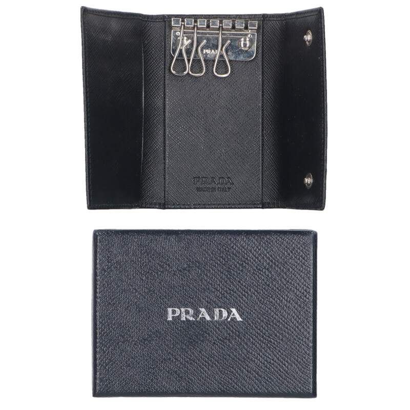 Prada 2pg222 Triangle Plate Saffiano Leather Key Case Men's
