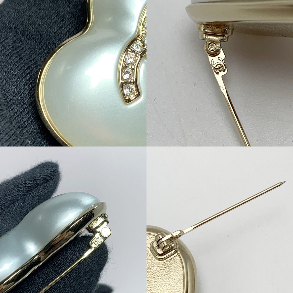 Chanel Heart Here Mark Rhinestone A21b Gold Brooch