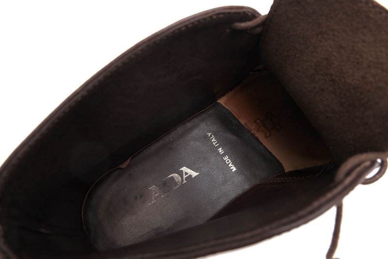 Prada Chukka Boots Shoes Men Leather Genuine Dark Brown Psu644 Flat Sole Plain