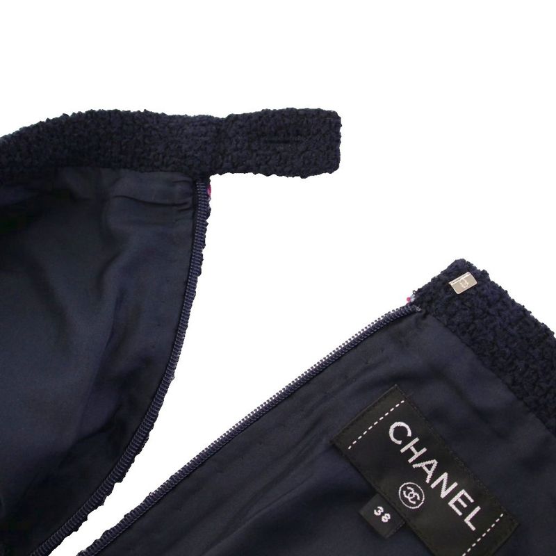 Chanel 21ss Tweed Skirt Flared Mini Coco Mark Coco Button 38 Navy Blue P70083v61