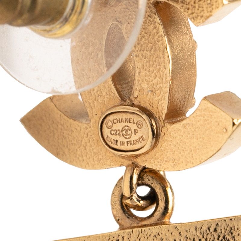 Chanel Coco Mark Boy Stud Earrings Gold Plated Rhinestone Ladies Chanel