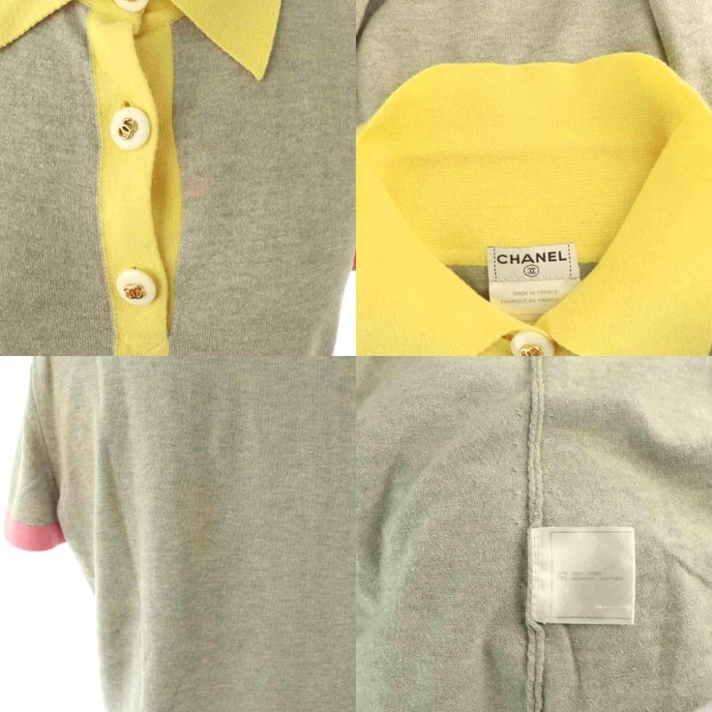 Chanel 08p Bicolor Knit Polo Short Sleeve 38 Gray P32717k00741 Hk - OS
