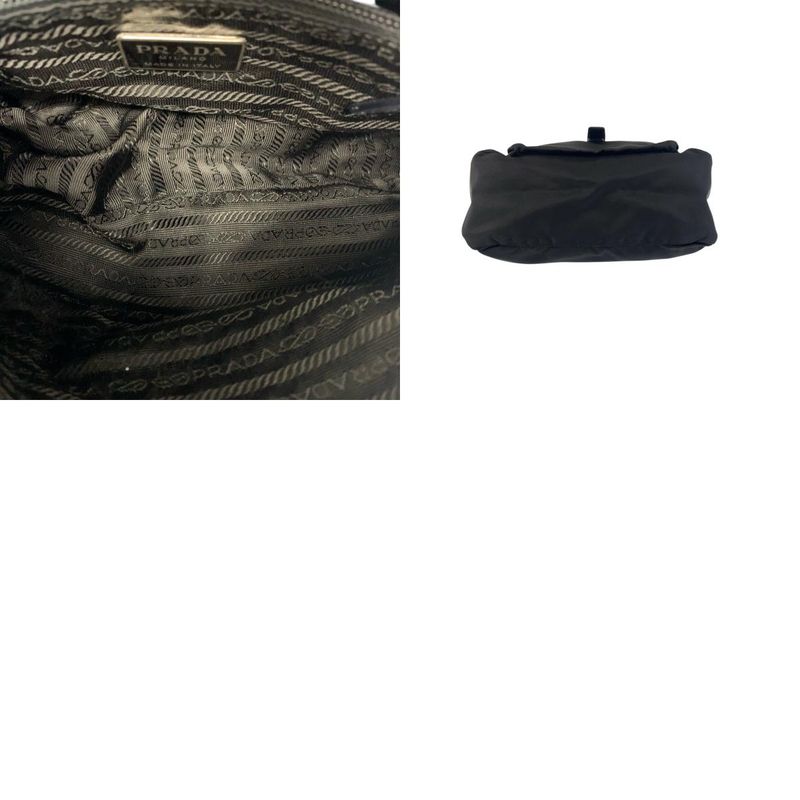 Prada Tessuto Triangle Logo Plate Black Silver Hardware Shoulder Bag Messenger