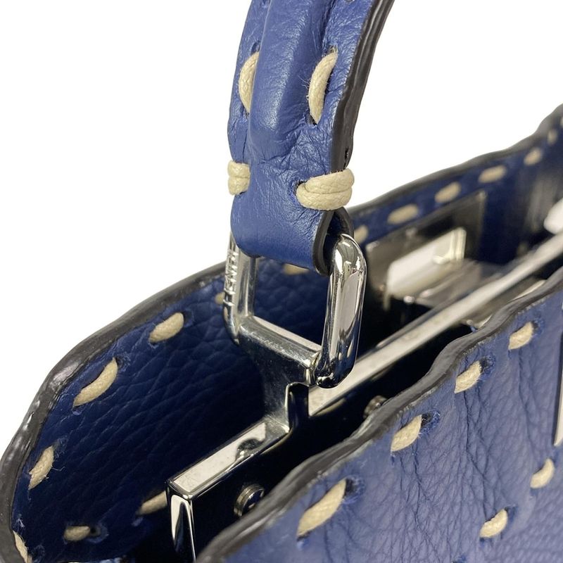 Fendi Handbag Peekaboo Iconic Small Selleria 8bn244 Blue Leather