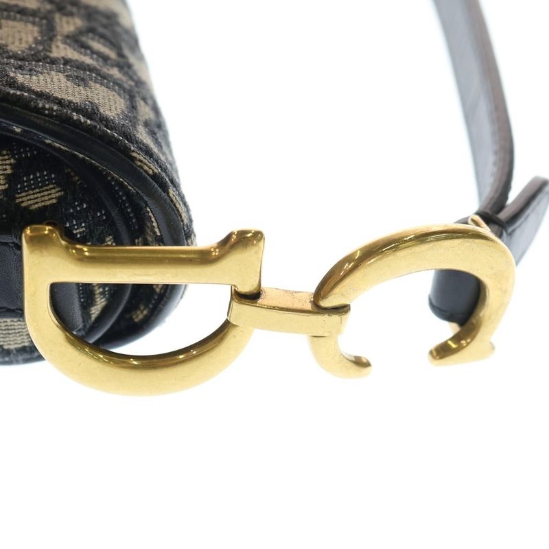 Christian Dior Oblique Saddle Bag Handbag Navy Canvas One Shoulder Bag