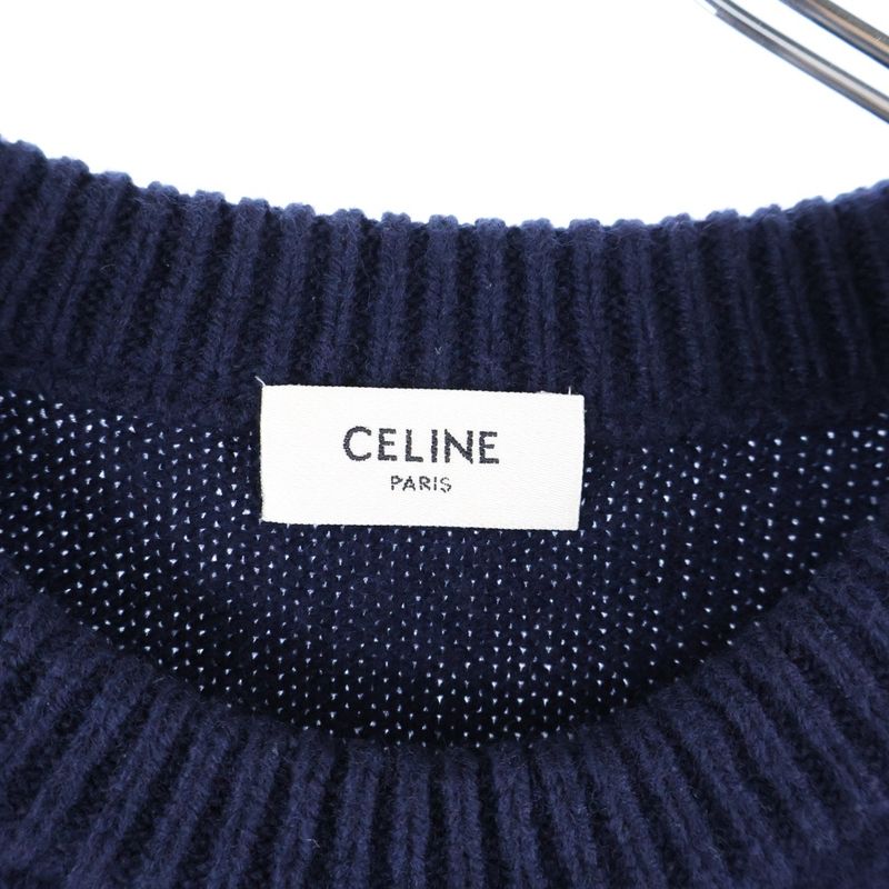 Celine Triomphe Embroidered Crewneck Sweater Knit Navy 2ac85048t