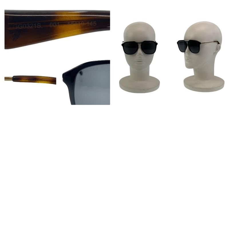 Gucci Black Brown Gold Hardware Plastic Gg0321s 001 5519 145 Sunglass Es Men's