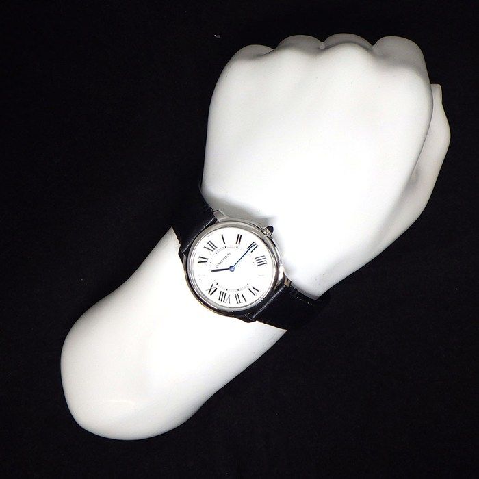 Cartier Watch Rondomast Wsrn0031 White Dial Roman Numerals SS Black Leather