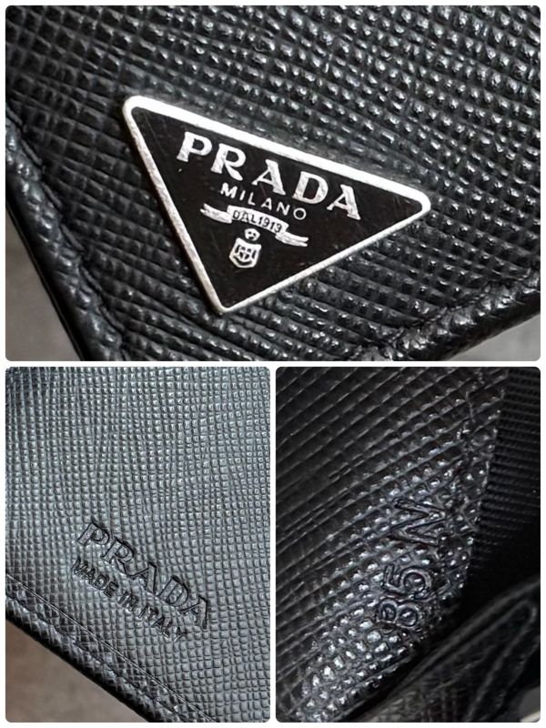 Prada Triangle Logo Long Wallet Saffiano Leather Black Triangle Logo Plate