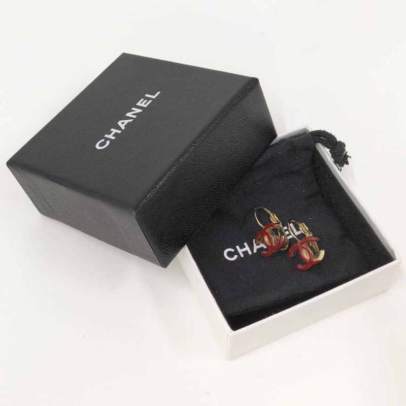 Chanel Earrings Coco Mark Plated Gold Bordeaux 10a