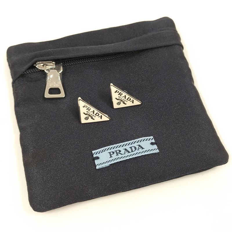 Prada Earrings Logo Plate Sv925 Silver 925 Silver