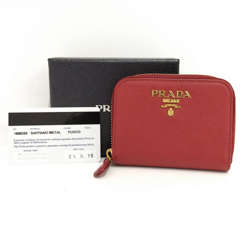 Prada Compact Wallet Coin Case Leather Red 1mm (0.04in)268
