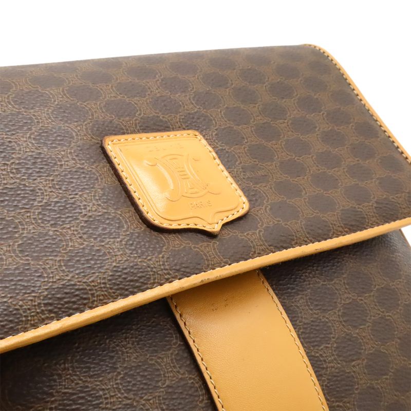 Celine Macadam Pattern Shoulder Bag Pochette Crossbody PVC Leather Dark Brown