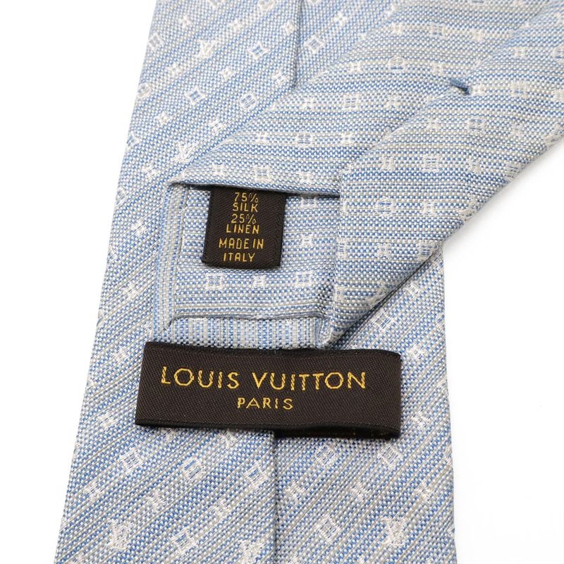 Louis Vuitton Monogram Striped Tie 75% Silk 25% Linen Light Blue M78570