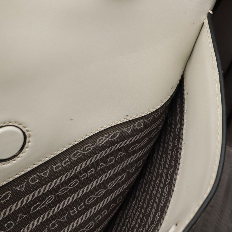 Prada Bibliotheque Tote Bag Shoulder Bag 2way City Calf Leather Talco Off White