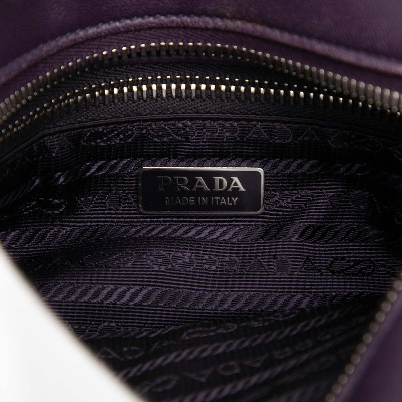 Prada Triangle Logo Plate Tote Shoulder Bag 2way 1bg418 Purple Leather Women