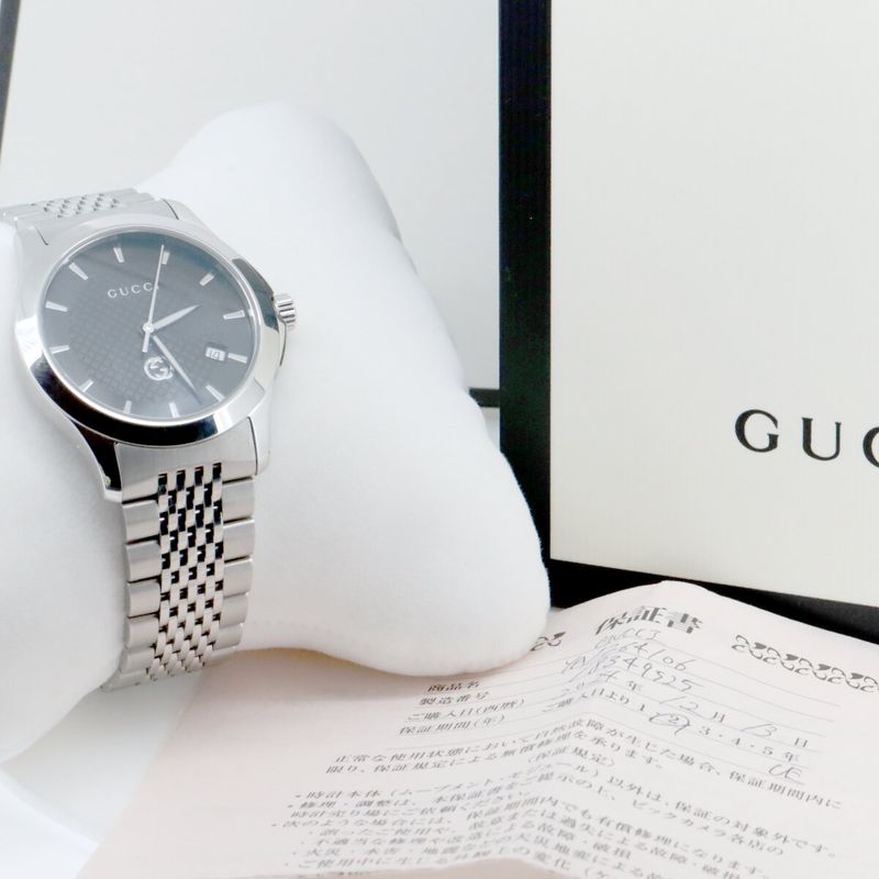 Gucci Timeless Ya1264106 Men's Watch Silver Color Quartz Black Dial Pawnshop Lot