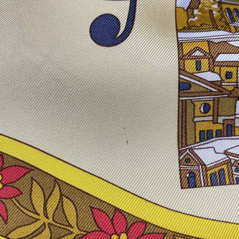 Hermes Scarf Carré 90 Light Yellow×black×multi in Salzburg Musical Score Pattern