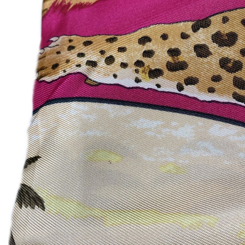 Hermes Scarf Carré 90 Pink×black×multi Chass Es Exotioues Animal Print