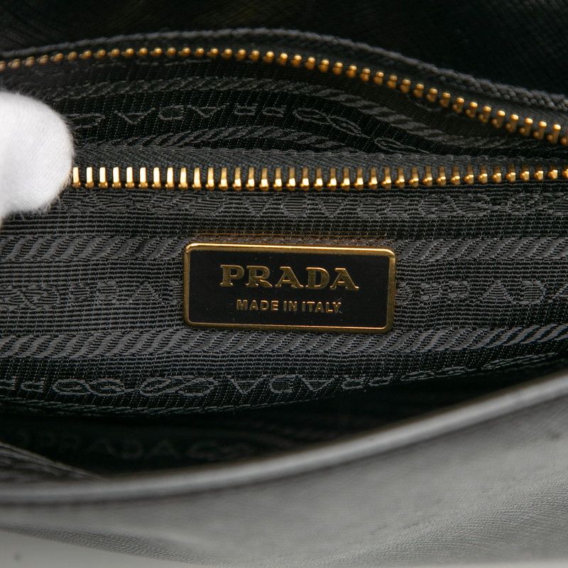 Prada Triangle Logo Plate Crossbody Shoulder Bag Black Gold Saffiano Leather