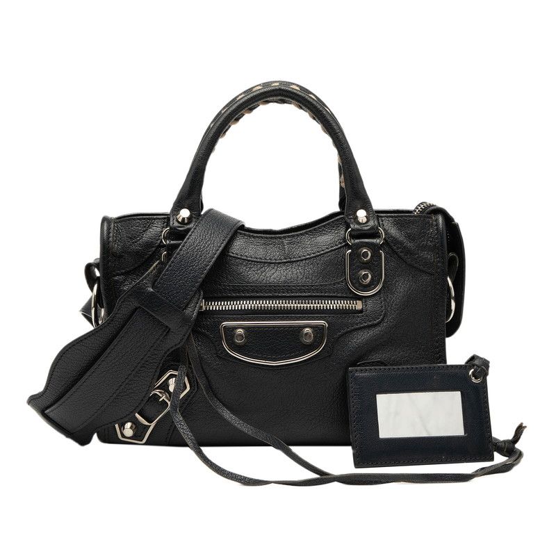 Balenciaga Classic Mini City Handbag Shoulder Bag 2WAY Navy Leather Women's