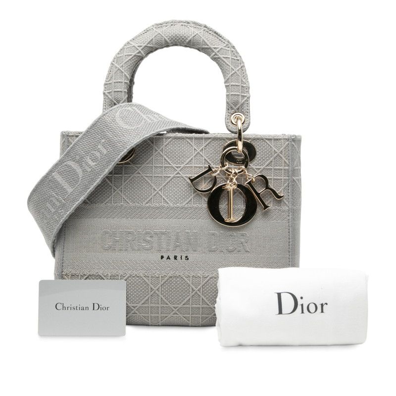 Dior Canage Lady Dior Medium Handbag Shoulder Bag 2WAY Gray Canvas Women Dior