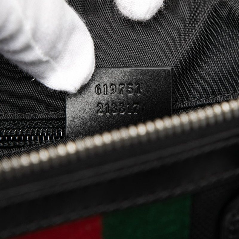 Gucci Sherry Line Tote Shoulder Bag 2WAY 619751 Black Canvas Leather Ladies