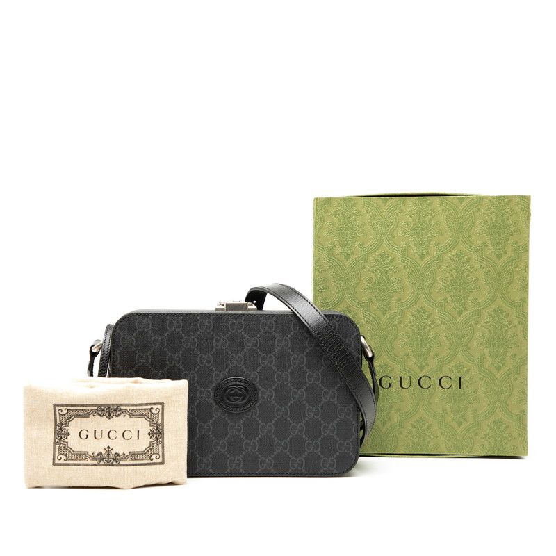 Gucci GG Supreme Hard Trunk Crossbody Shoulder Bag Camera Bag 724717 Black PVC