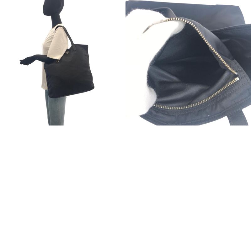 Prada Tessuto Saffiano Triangle Logo Plate Black Silver Hardware Nylon Leather