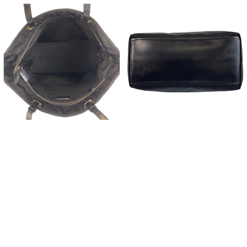 Prada Tessuto Triangle Logo Plate Black Silver Hardware Nylon Leather Tote Bag