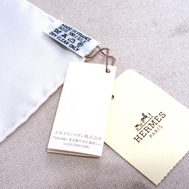 Hermes Carre 90 Morset Gourmettes Equestrian And Chain Silk Scarf White Ladies