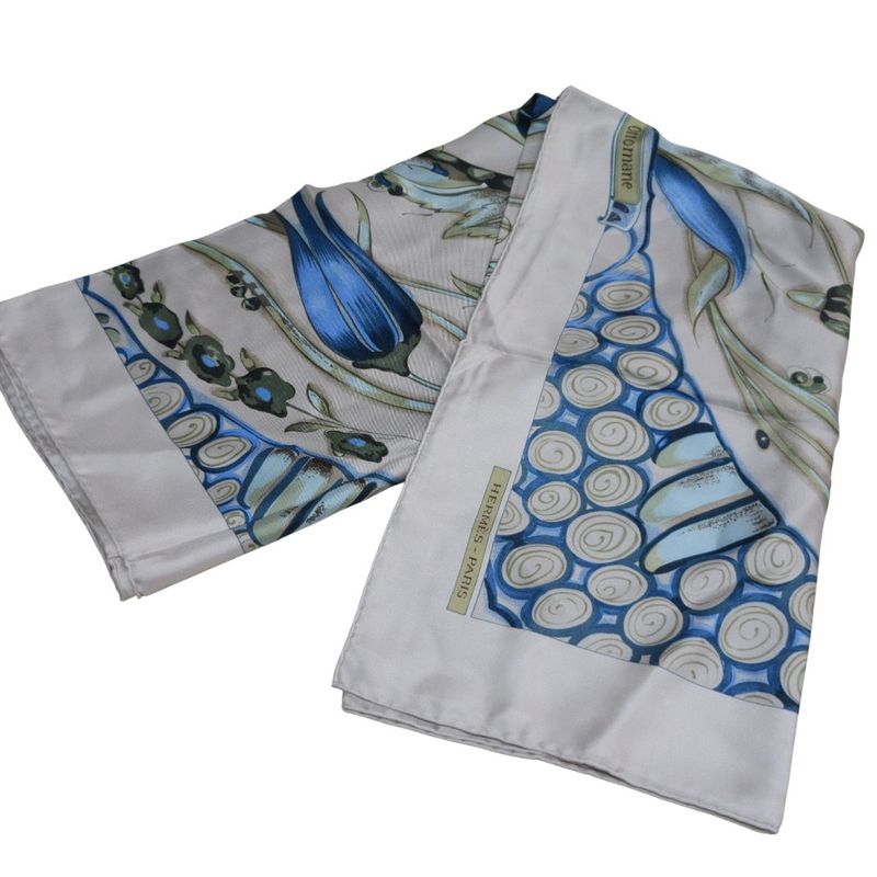 Hermes Carré 90 Ceramique Ottomane Porcelain Silk Scarf Grey Ladies Used