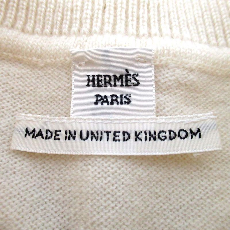 22AW Hermes H Lift Cashmere Short Sleeve Knit Sweater Size 34 Ivory Women's Used
