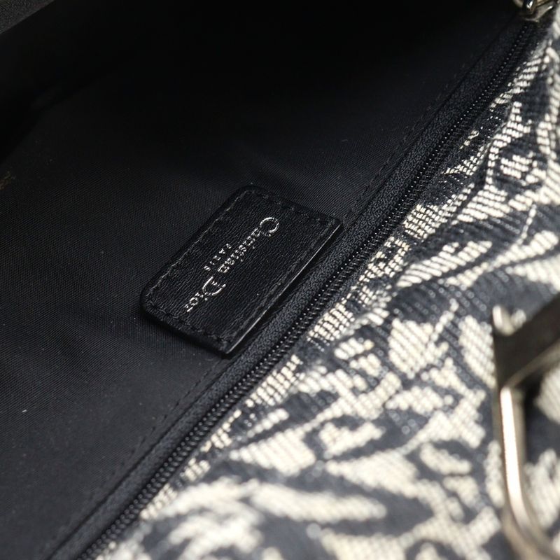 Christian Dior Trotter One Shoulder Bag Handbag Gray Leather X Canvas Silver