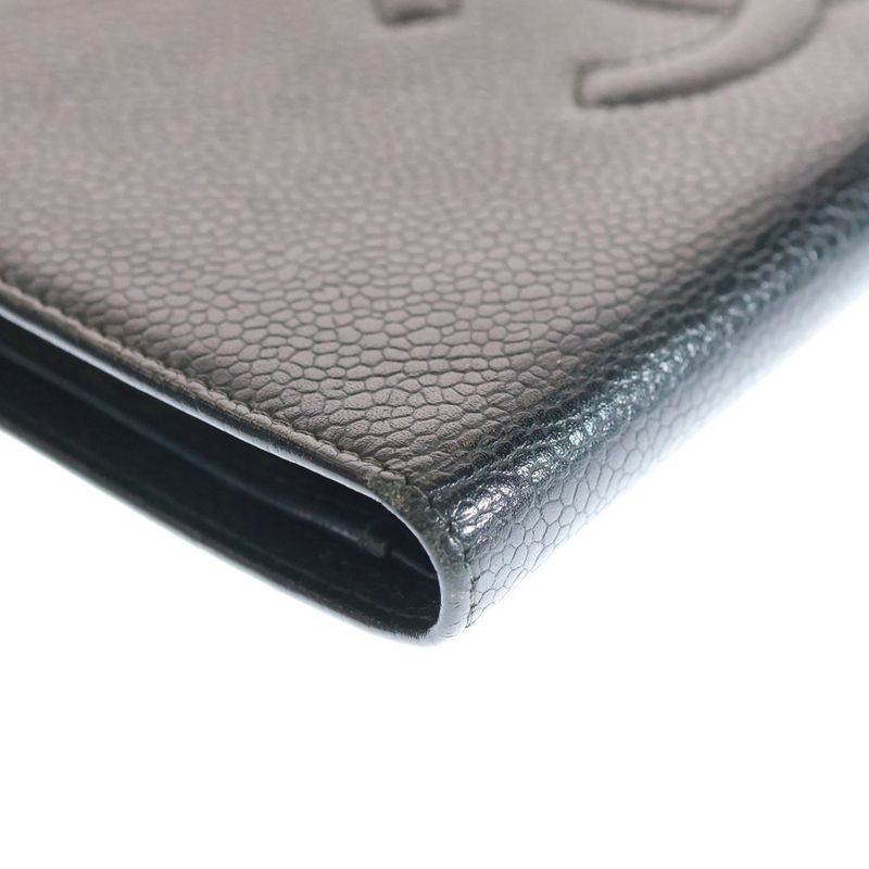 Chanel Coco Mark Caviar Skin Leather Clasp Long Wallet Long Wallet Gold