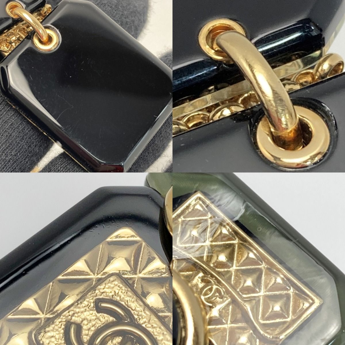 Chanel Cocomark Perfume Bottle Motif Necklace B23a Gold X Black Resin GP