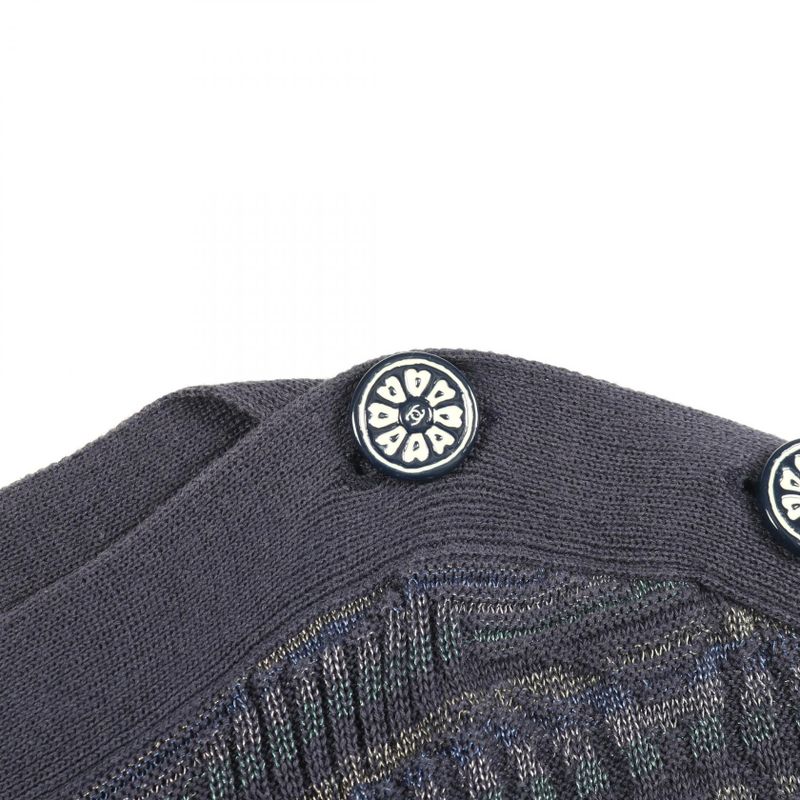 Chanel Dress Coco Mark Button Navy Cotton Knit Dress Women's Used B