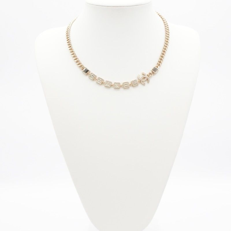 Chanel Necklace Pendant Choker Gold Coco Mark Logo Rhinestone