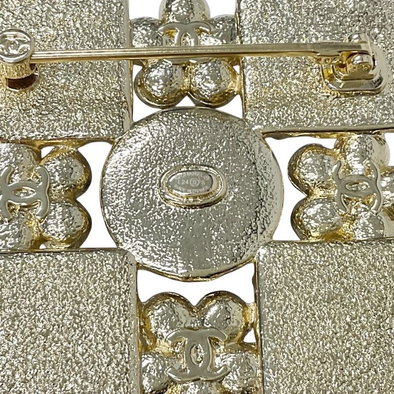 Chanel Brooch Corsage Gold Black Coco Mark Rhinestone
