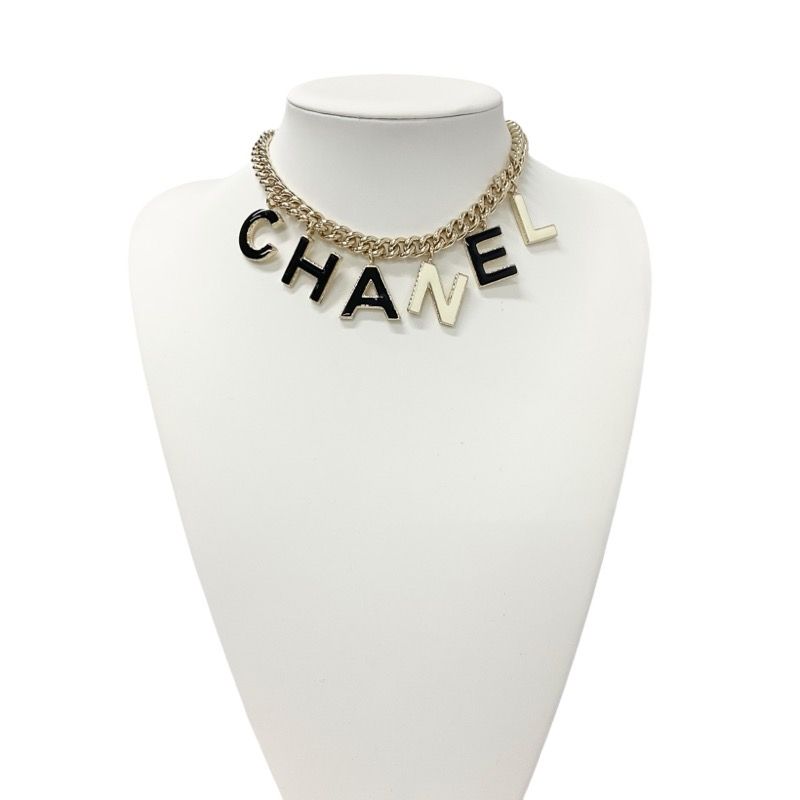 Chanel Necklace Pendant Choker Gold Black White Logo Here Mark
