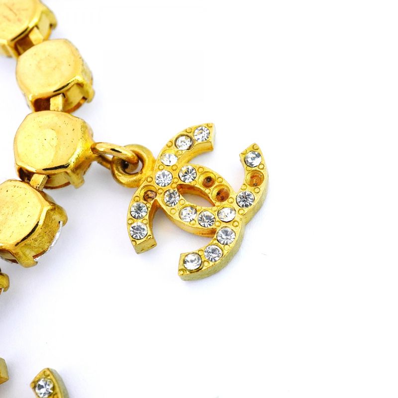 Chanel Bracelet Vintage Coco Mark GP Plated Rhinestone Gold Ladies