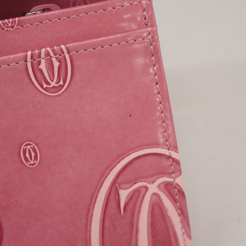 Cartier Long Wallet Happy Birthday Enamel Pink Silver Hardware Ladies