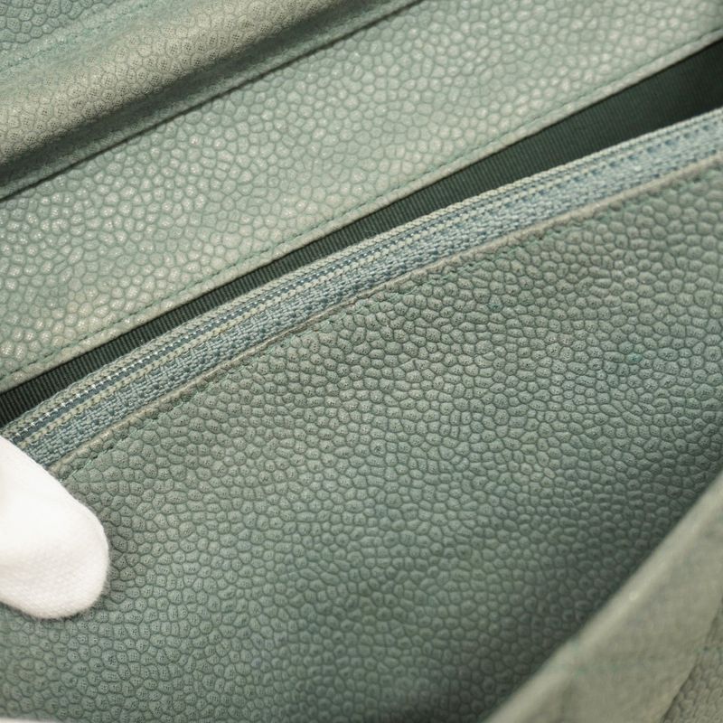 Chanel Shoulder Wallet Matelasse Caviar Skin Grey Green Silver Hardware Women